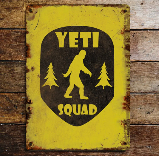 Bigfoot Yeti Squad Metal Wall Sign Plaque