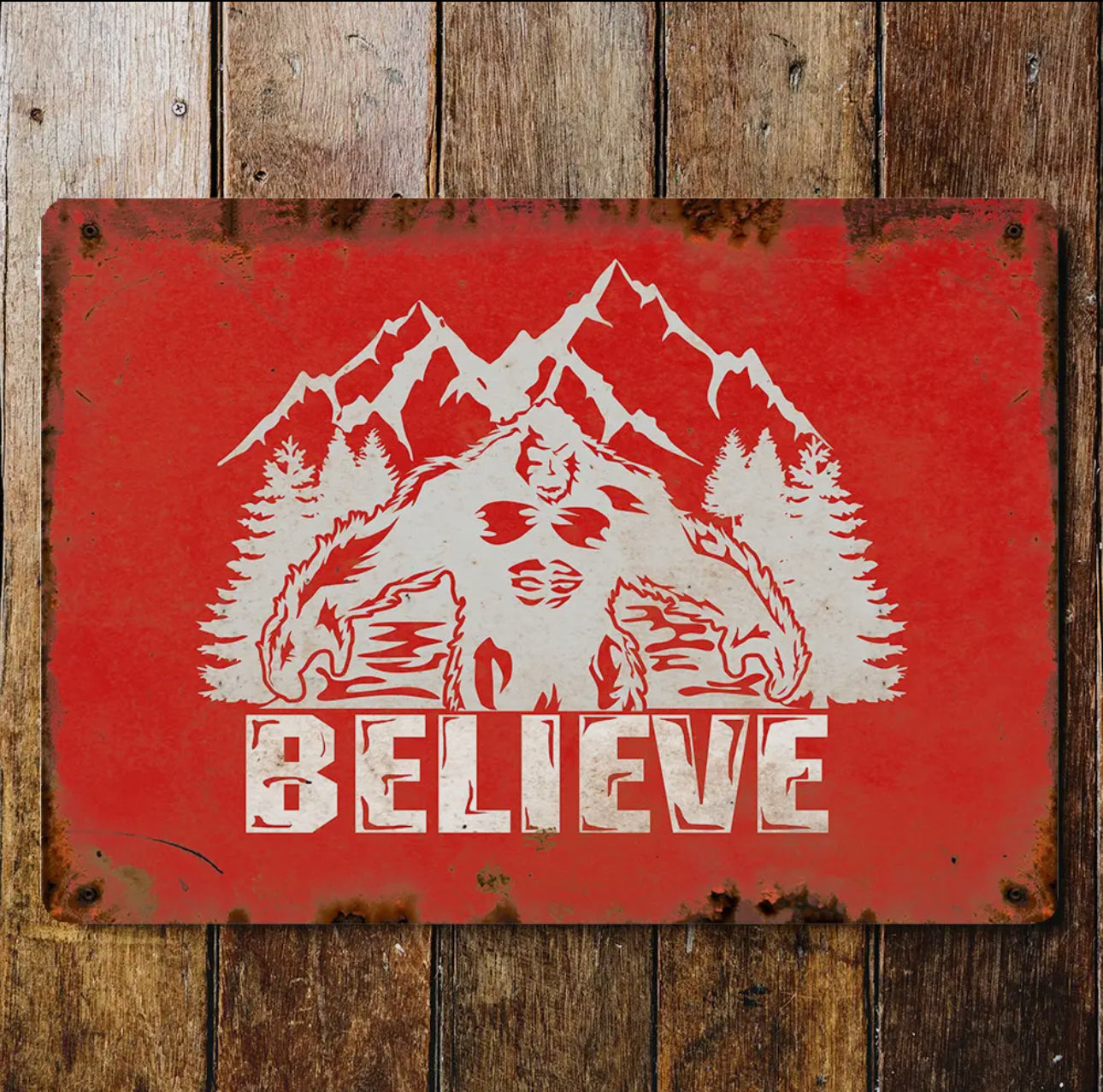 Bigfoot Believe Metal Wall Sign Plaque