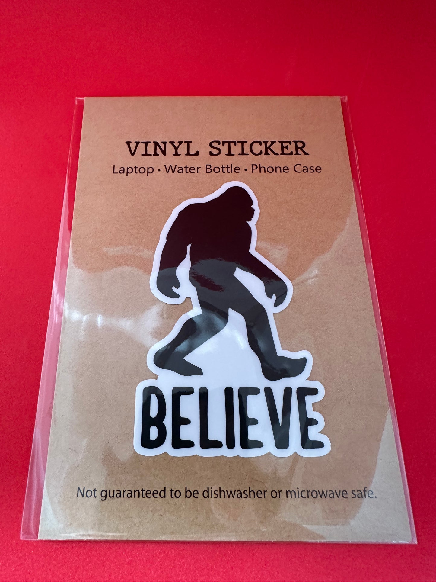 Bigfoot Sasquatch Believe Vinyl Decal (White, Black Packaged)